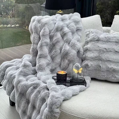 شعر أرنب رمي بطانية فقاعة